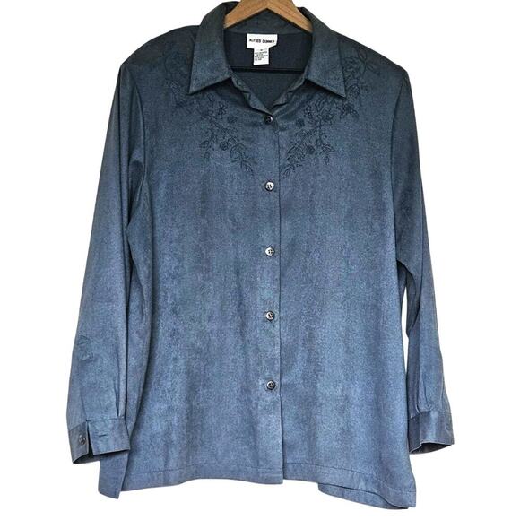 Alfred Dunner Tops - Alfred Dunner Women's Blouse 16 XL Embroidered Floral Long Sleeve Slate Blue